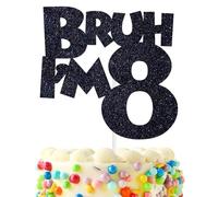 Bruh I'm 8 Cake Topper, It's My Birthday Bro, Cheers to 8 Years/Eight is Great for Big Brother, Happy 8th Birthday Party Decor Supplies for Kids Boys, Black Glitter