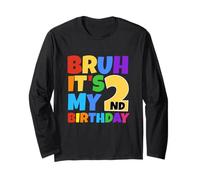 Bruh It's My 2nd Birthday Funny 2 Year Old Party Age 2 Kids Manga Larga