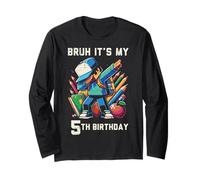 Bruh It's My 5th Birthday Pixel Dab 5 Bday Gamer Niños Niños Manga Larga