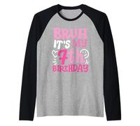 Bruh It's My 7th Birthday Groovy Pink de 7 años para niñas y niños Camiseta Manga Raglan