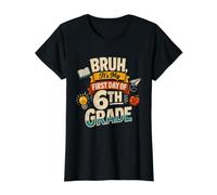Bruh It's My First Day of 6th Grade Funny Back to School Camiseta gráfica económica, Mujer, Negro, S