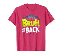 Bruh We Back: Gráfico de Argot de Regreso Urbano Camiseta, Hombre, Rojo Jaspeado, M