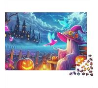 Bruja 1000 Piezas Puzzle Adultos Bruja Fantasma Cementerio Calabazas Premium Grueso Robusto Vibrante Desafiante Difícil Alivio Estrés Regalo 52x38cm/1000pz
