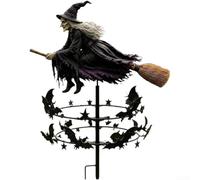 Bruja al aire libre viento Spinner jardín decoración 3D diseño de bruja volando metal césped decoración colgante adorno