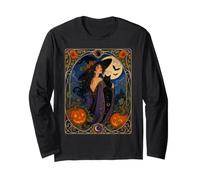 Bruja Art Nouveau Gato Negro Luna de Halloween Manga Larga