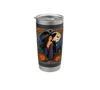 Bruja Art Nouveau Gato Negro Luna de Halloween Vaso térmico de acero inoxidable de doble pared