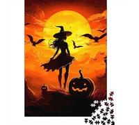Bruja Calabaza Escena Nocturna Puzzle de 1000 Piezas Papel Puzzle para Adultos Relajación Juego Familiar Decoración Regalo Festivo 52x38cm/1000pcs
