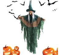 Bruja colgable al aire libre | Tamaño de vida Hangable Talking Witch - Light Up Eyes Activación de sonido fuera del apoyo para el patio del césped Party de la fiesta Carnaval Partido de jardín de