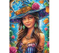 Bruja con Sombrero Colorido Puzzles 300 Piezas Obra De Arte Decorativa Premium Cuento de Hadas acompañante con Animales Rompecabezas Familiar para Adultos DIY Creativo Aliviar Estrés Portátil 300 PCS
