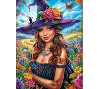 Bruja con Sombrero Negro y Mariposas Puzzle 500 Piezas Papel Mayores Sueño Mágico de Ciencia Ficción Terapia Relajación Relajación Mental Más Vendido Original 500 PCS