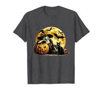 Bruja De Halloween con Gato Negro Brujas De Luna De Calabaza Camiseta, Hombre, Jaspeado Oscuro, M