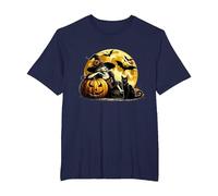 Bruja De Halloween con Gato Negro Brujas De Luna De Calabaza Camiseta, Hombre Tallas Grandes, Azul Marino, 3X Alto