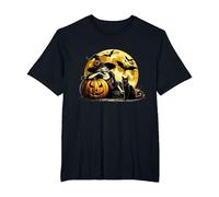 Bruja De Halloween con Gato Negro Brujas De Luna De Calabaza Camiseta, Hombre Tallas Grandes, Negro, 2X Alto