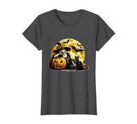 Bruja De Halloween con Gato Negro Brujas De Luna De Calabaza Camiseta, Mujer, Jaspeado Oscuro, XL