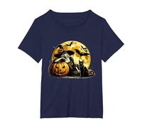 Bruja De Halloween con Gato Negro Brujas De Luna De Calabaza Camiseta, Mujer Tallas Grandes, Azul Marino, 3XL Grande