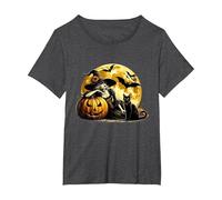 Bruja De Halloween con Gato Negro Brujas De Luna De Calabaza Camiseta, Mujer Tallas Grandes, Jaspeado Oscuro, 6XL Grande