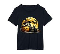 Bruja De Halloween con Gato Negro Brujas De Luna De Calabaza Camiseta, Mujer Tallas Grandes, Negro, 1XL Grande