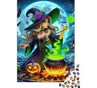 Bruja de Halloween Puzzle 1000 Piezas para Adultos, Juego Desafiante, Antiestrés, Fomenta Colaboración, Decoración 300pcs (40x28cm)