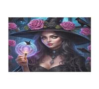 Bruja de Halloween Puzzle Adulto 1000 Piezas Artesanía Regalo Familia Puzzles Juguete de Madera Regalo Único Decoración Interior (75×50cm)