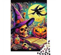 Bruja de Halloween Skull Puzzle 1000 Piezas para Adultos, Reto Familiar, Antiestrés, Fomenta Colaboración para Hombres, Mujeres, Mayores 300pcs (40x28cm)