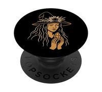Bruja de Litha con Girasol Arte Bohemio Espiritual Pagano PopSockets PopGrip Adhesivo
