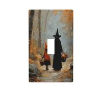 Bruja e hija caminando otoño bosque camino interruptor de luz cubierta decorativa individual 1 banda placa de pared para cocina, casa de campo, dormitorio, baño, decoración artística