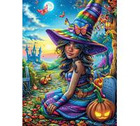 Bruja en el Bosque mágico Puzzle 300 Piezas Relajante Premium Plantas y Animales de Cuento de Hadas Rompecabezas para Hombres Y Mujeres Estera Portátil 3D Decoración Hogar Duradera 300 PCS