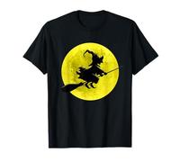 Bruja en escoba con diseño de luna llena para Halloween Camiseta