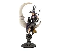 Bruja figura 51 cm. imagen luna gato escoba resina color