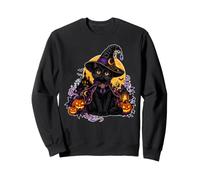 Bruja Gato Negro Calabazas Luna Y Castillo Encantado Sudadera