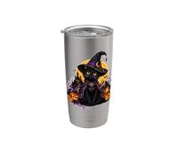 Bruja Gato Negro Calabazas Luna Y Castillo Encantado Vaso térmico de acero inoxidable de doble pared