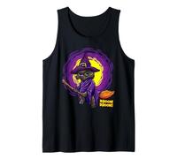 Bruja Gato Negro En Una Escoba Divertido Halloween Camiseta sin Mangas