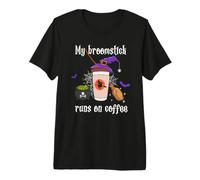 Bruja Halloween Mi Escoba Corre En Café Mujeres Camiseta Premium