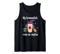 Bruja Halloween Mi Escoba Corre En Café Mujeres Camiseta sin Mangas