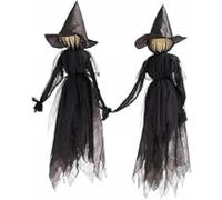 Bruja iluminada sin Rostro, Decoraciones de Halloween for Exteriores con Sensor de Sonido y Grito Aterrador, animatrónica inquietante(Two Witches)