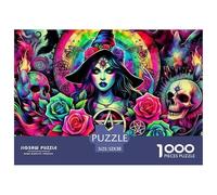 Bruja Mística Calavera Rosa Colorida Puzzle de 1000 Piezas Papel Puzzle para Adultos Arte Relajación Decoración Familia Regalo Ocio 52x38cm/1000pcs
