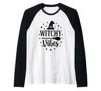 Bruja Vibes para Halloween, Linda y Espeluznante Maestra mágica Camiseta Manga Raglan
