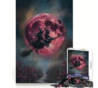 Brujas Volando en Escoba con Luna roja Rompecabezas para Adultos de 1000 Piezas Pensamiento estratégico, atención Plena, Escape, Ajuste preciso, Bonito Regalo (50x75cm)