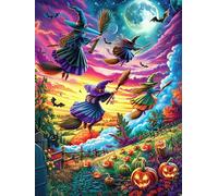 Brujas Volando sobre un Campo de Calabazas Rompecabezas 500 Piezas Cartón Grueso para Parejas Sueño Mágico de Ciencia Ficción para Enmarcar Decoración Mural Pieza De Colección Original