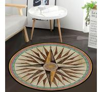 Brújula antideslizante redondo retro vintage alfombra para dormitorio, sala de estar, estudio, juego de piso alfombra de 3 pies de diámetro