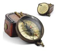 Brújula de bolsillo grabada de aniversario para marido o esposa, mensaje romántico "Happy Anniversary My Dear", brújula de latón vintage con funda de cuero y cadena de latón
