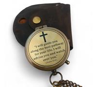 Brújula de latón antiguo con grabado de salmo de 32:8", incluye estuche de cuero, regalo cristiano para hombres y mujeres, brújula vintage con cruz