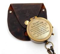 Brújula de latón antiguo para hija de educación motivacional, hecha a mano con funda de piel