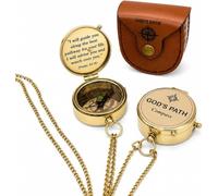 Brújula de latón con bolsa de cuero - Brújula del camino de Dios, regalo cristiano religioso inspirador para bautizo, confirmación, graduación, comunión, misionero, hombres, mujeres, brújula de camino