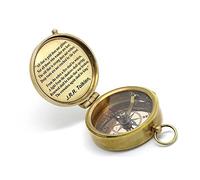 Brújula de latón macizo con cita J. R. R. Tolkien con funda de cuero.