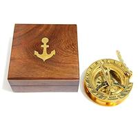 Brújula de Reloj de Sol de 3 Pulgadas con Caja de Madera de Teca incrustada con latón Macizo