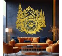 Brújula metálica Dorada con montaña para decoración de Pared, decoración de Pared con Paisaje náutico de Metal, Escultura Moderna para Sala de Estar, Dormitorio, Pasillo y escaleras (Dorado