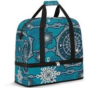Brújula náutica vintage plegable bolsa de viaje brújula 47L bolsa de fin de semana con funda de carrito bolsa de hombro separado húmedo para deportes, gimnasio, viajes, multicolor, 47L, Bolsa de viaje