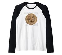 Brújula náutica Vintage Retro Blueprint Diseño Navegación Camiseta Manga Raglan