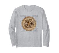 Brújula náutica Vintage Retro Blueprint Diseño Navegación Manga Larga